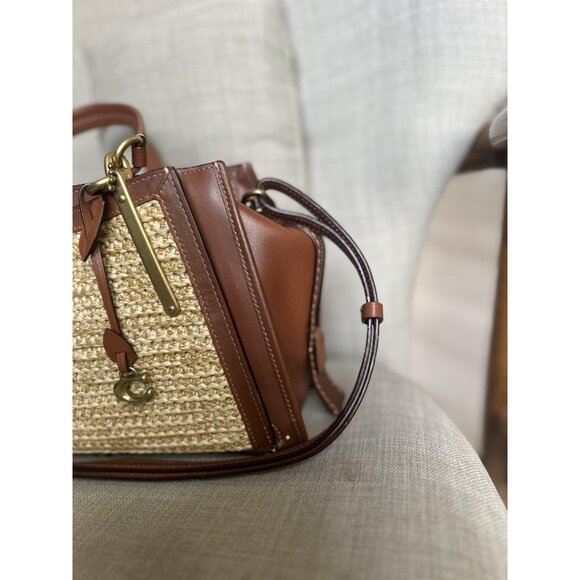 Coach Dreamer 21 Raffia Brown Natural Leather Straw w/Removable Crossbosy Straps - Picture 4 of 15